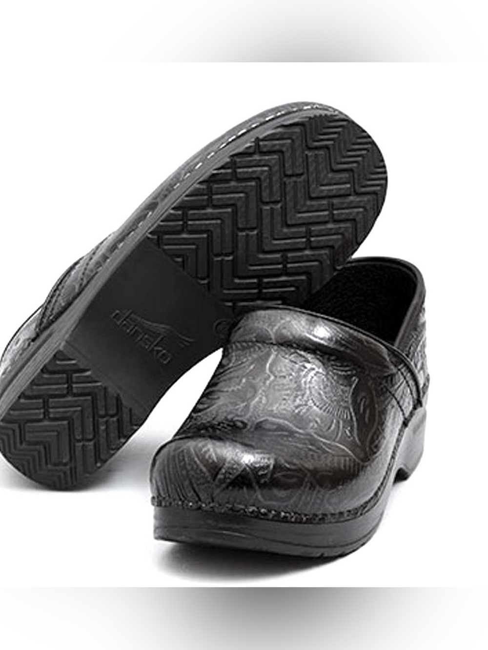 Dansko Woman’s Black Embossed Leather Slip-On Clog Size 38